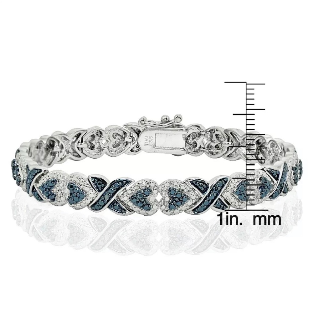 New 1.00ctw Blue Diamond X's & Hearts Bracelet 7.5”!